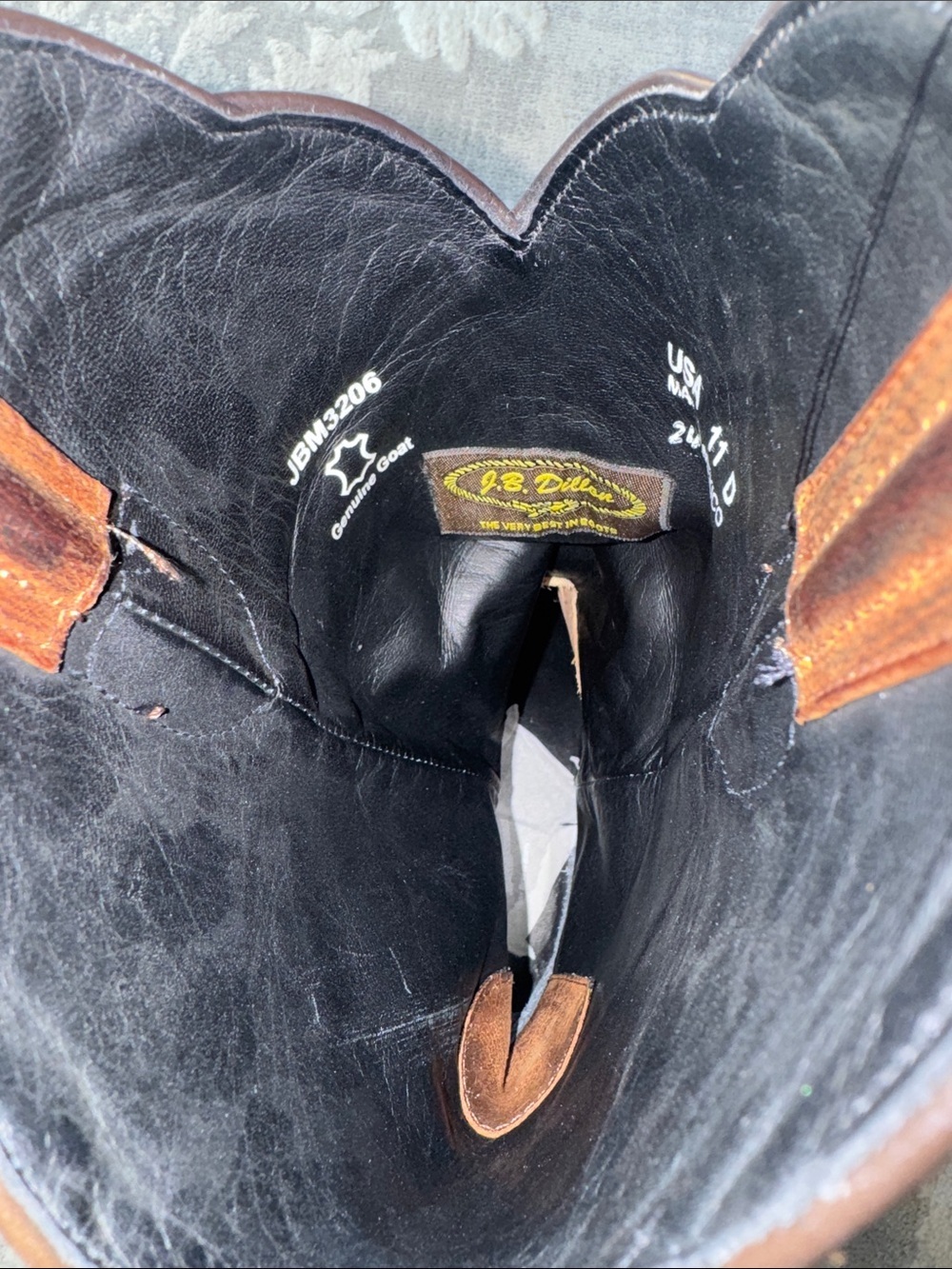 J.B. Dillon Distressed Cognac Leather Western Boots - Picture 7 of 9